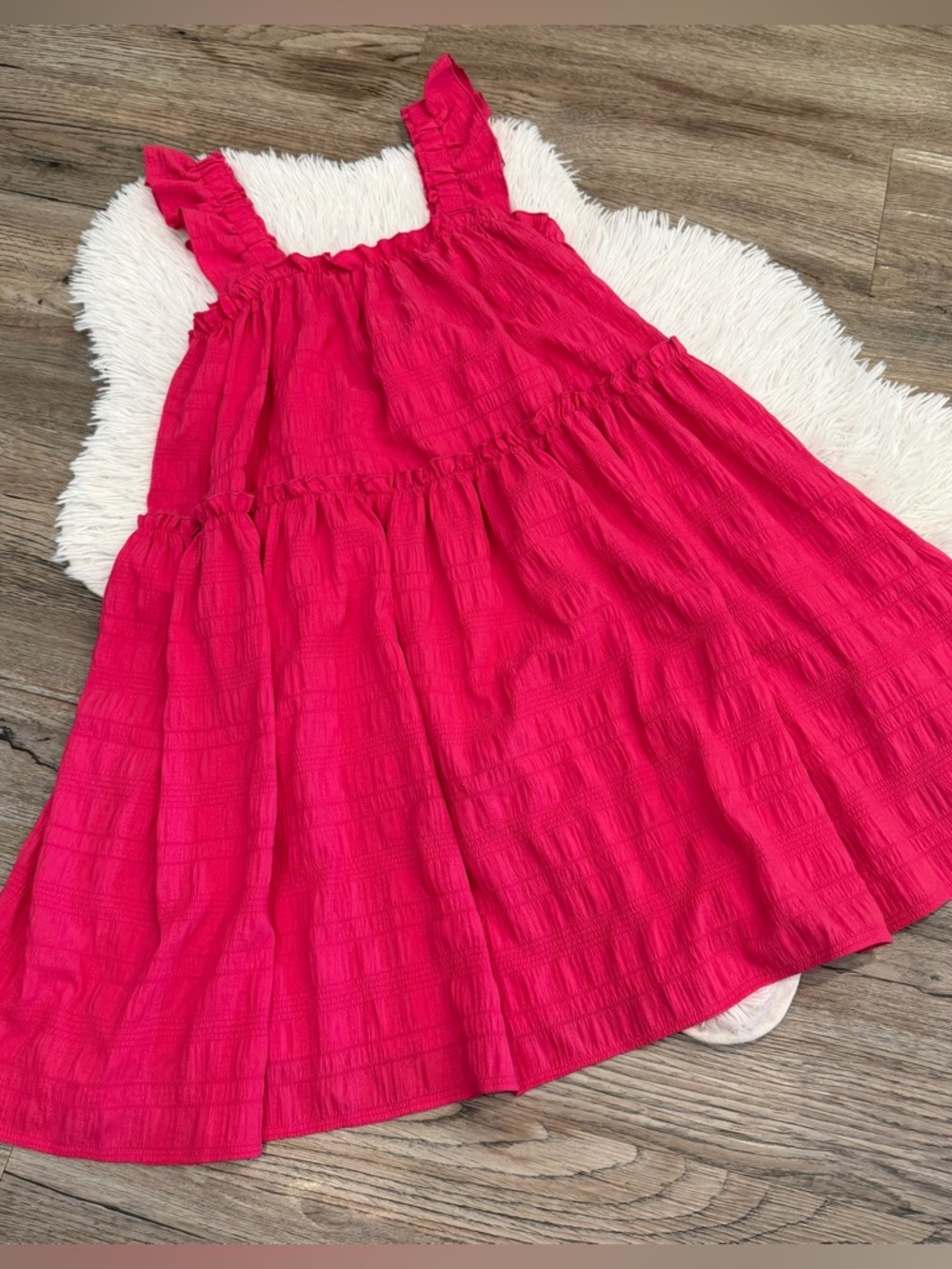 Tiered Ruffle Strap Mini Dress Barbie Coquette Summer Vacation Hot Pink Small